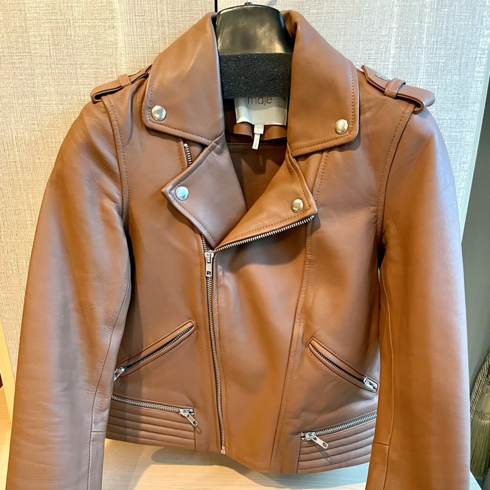Maje genuine leather jacket motorcycle style 36 French size, fits size US 2-4